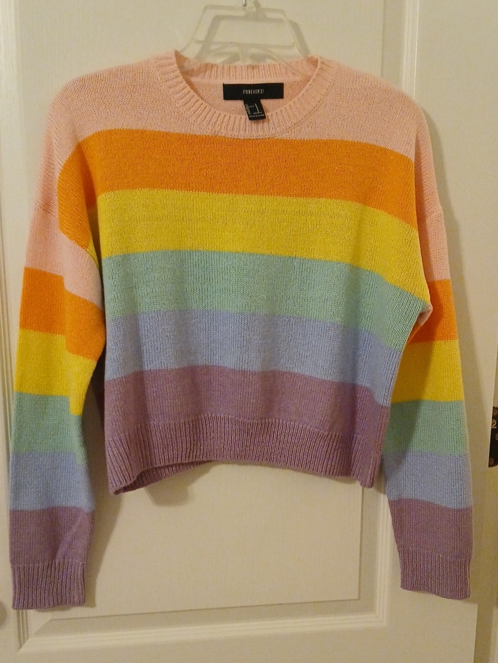 Forever 21 Rainbow Stripe Cropped Sweater - Pastel Multi